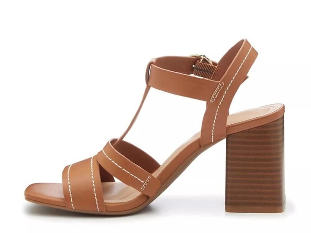 Kelly & Katie 9.5M Cognac Tan Gracia Faux Leather Block Heel Square Toe Sandals